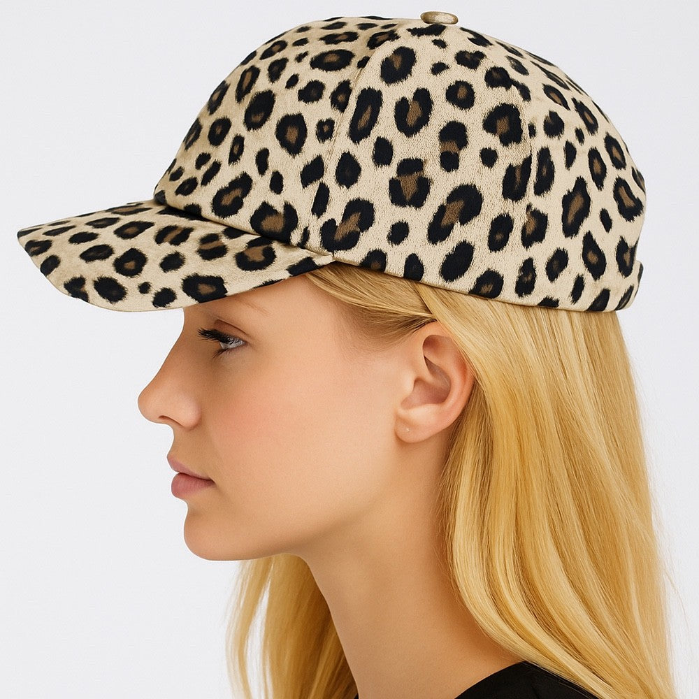 Leopard Print Textured Polyester Adjustable Baseball Cap Fashion Hat One Size