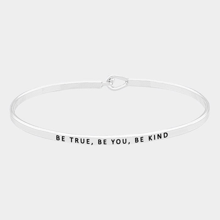 2-Piece Be True Be You Be Kind Hook Bracelets – Thin Metal Bangles for Women Men