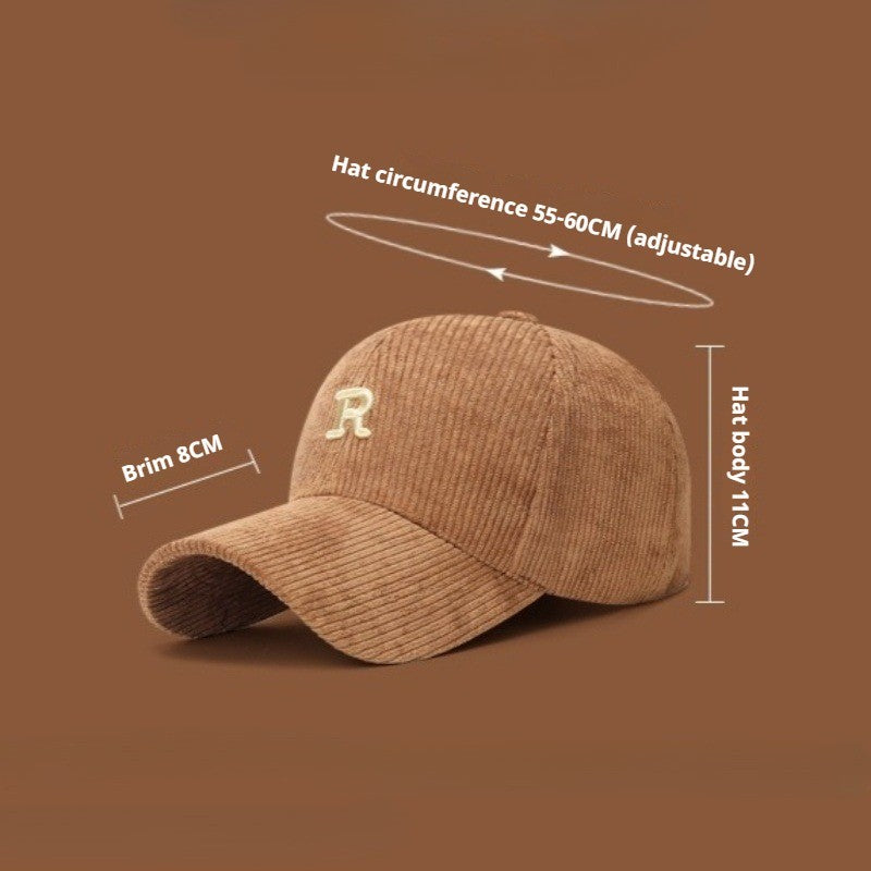 Brown Corduroy Baseball Cap Letter R Logo Adjustable Hat