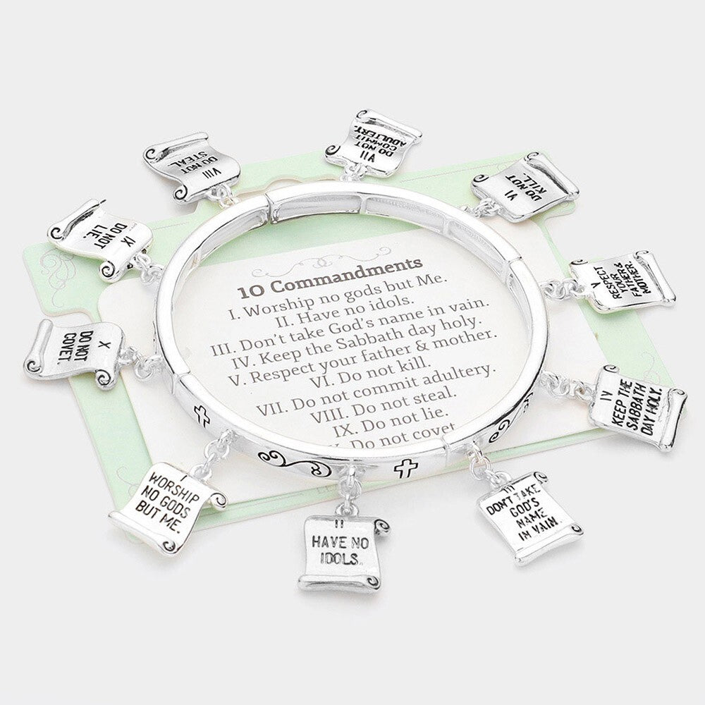 2pc Ten Commandments Charm Bracelet Christian Religious Jewelry Faith Gift Se