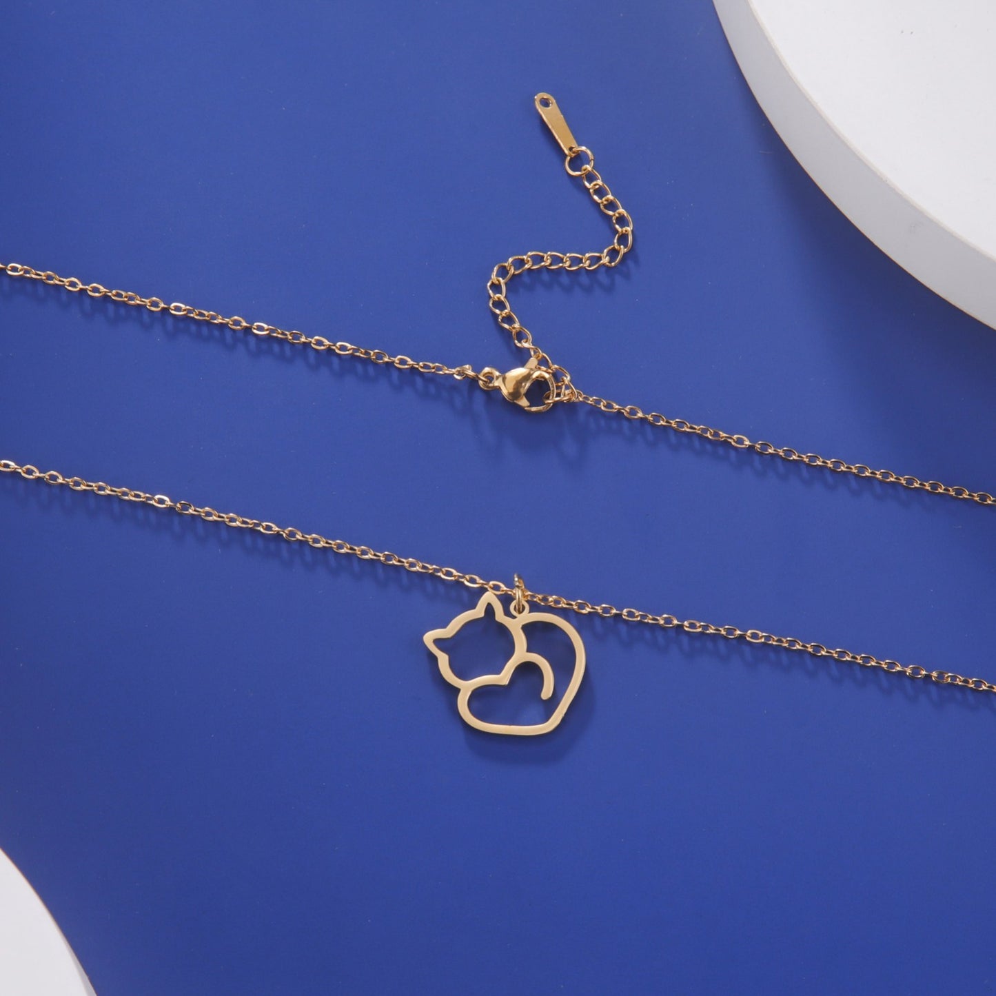 Gold Plated Cat Necklace Stainless Steel Pendant Charm Kitten Lover Gift Jewelry