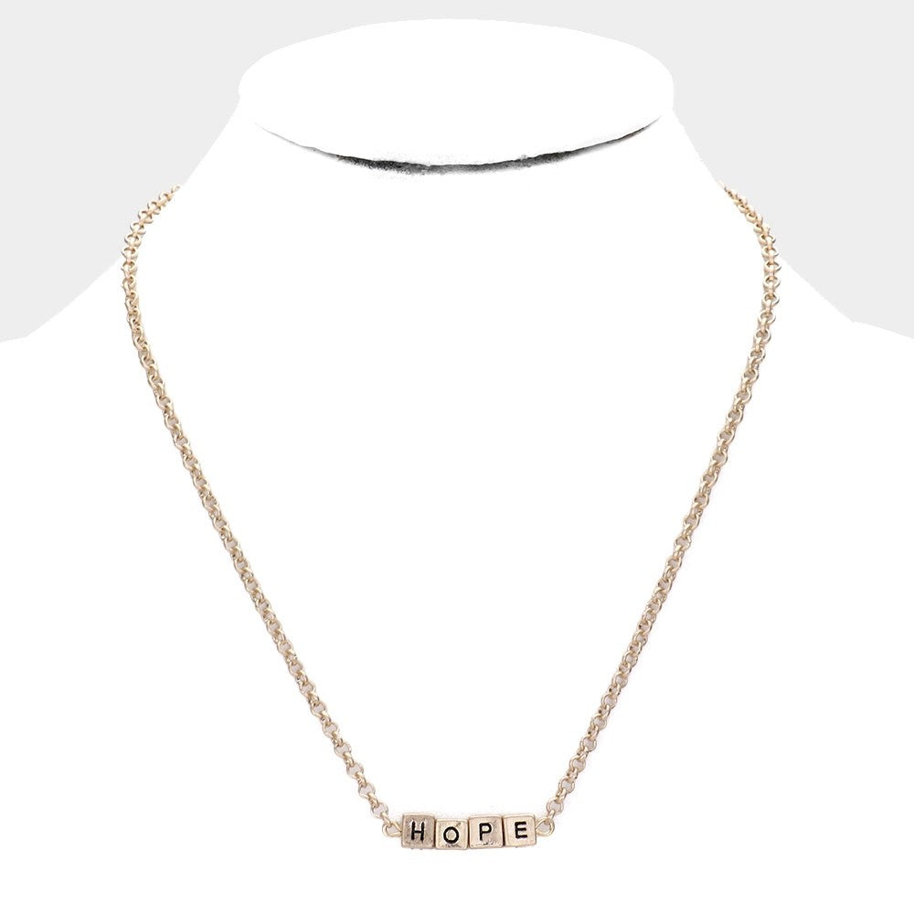 Gold Hope Letter Block Charm Necklace Inspirational Dainty Jewelry