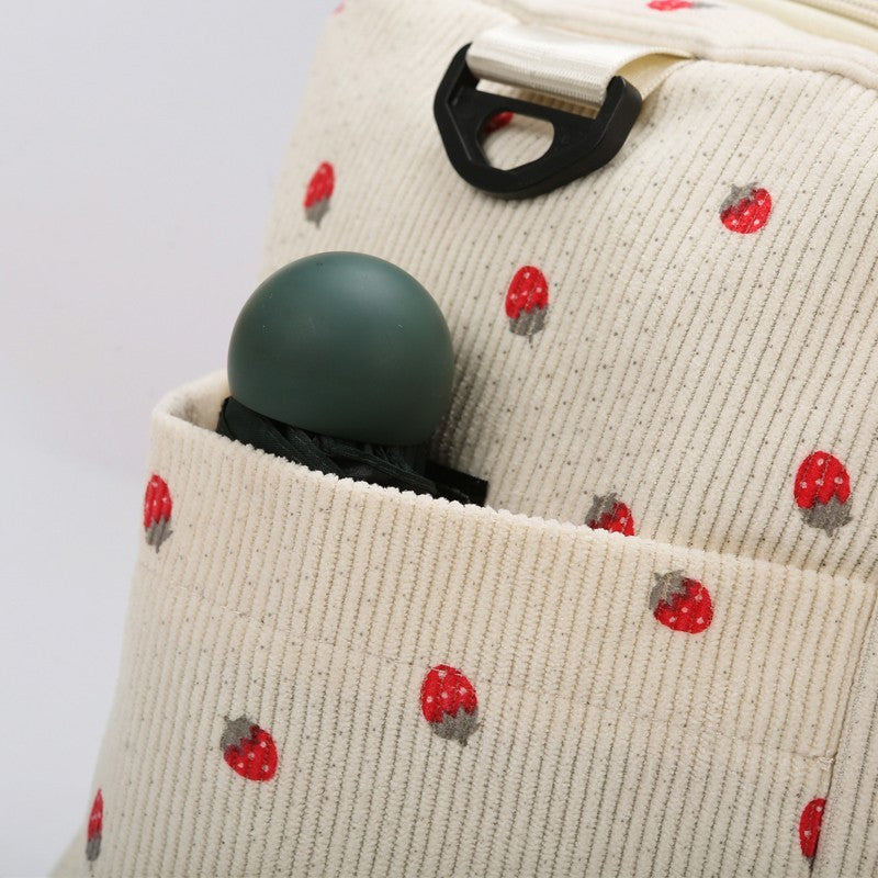 Strawberry Corduroy Travel Duffel Bag Shoe Compartment Trolley Sleeve