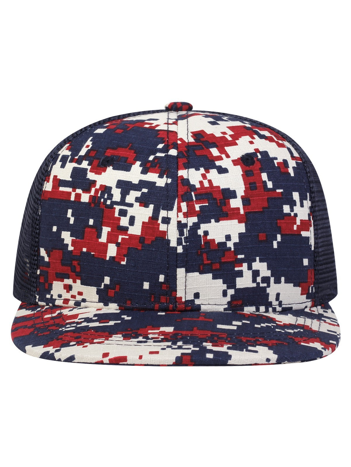 Patriotic Digital Camo Snapback Trucker Hat Flat Brim Mesh Back USA