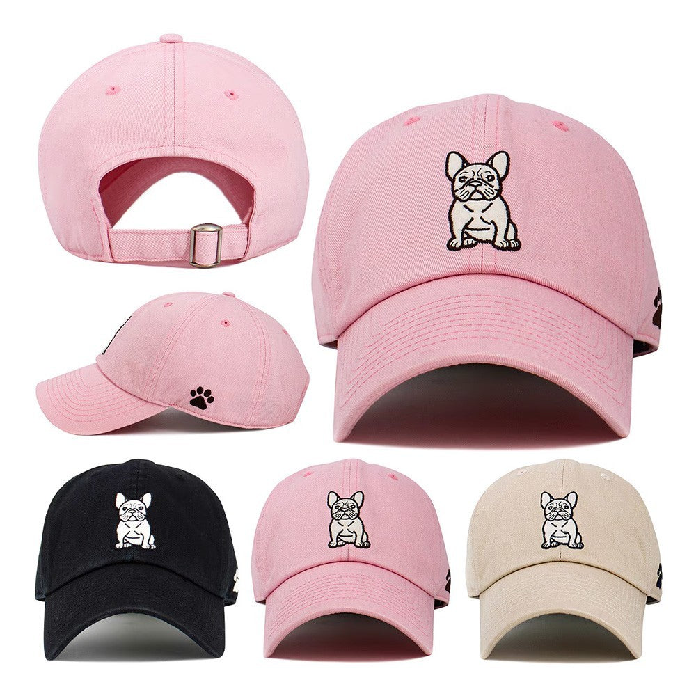 French Bulldog Embroidered Baseball Cap Black 100% Cotton Adjustable Strapback