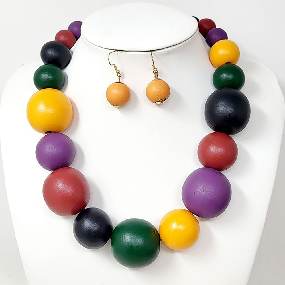 Wooden Beaded Statement Necklace Women Multi-Layered Boho Fashion Jewelry