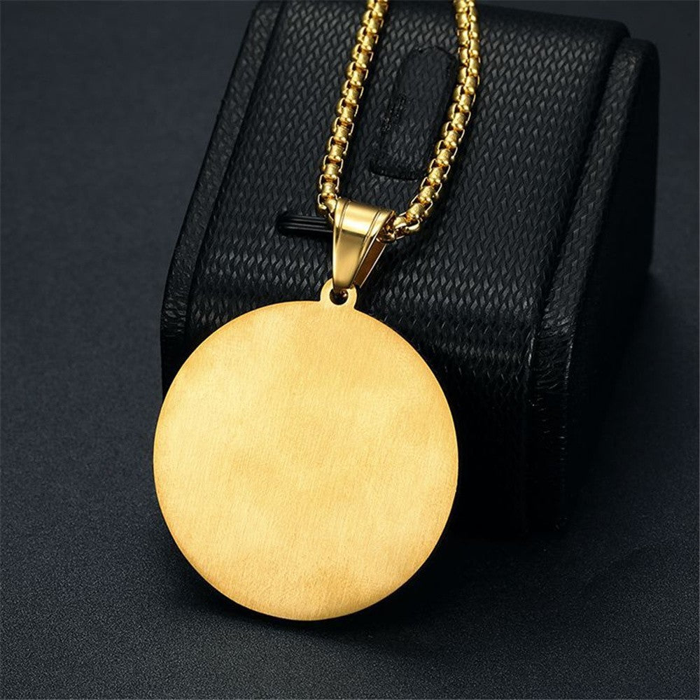 Gold Lion Head Medallion Pendant Necklace for Men Stainless Steel Chain 24.8in