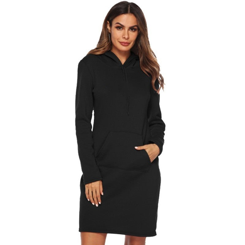 Women's Long Sleeve Hoodie Dress Slim Fit Sweatshirt Mini Kangaroo Pocket