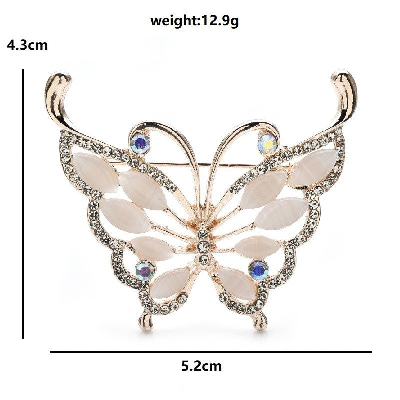 Butterfly Brooch Pin Crystal Rhinestone Opal Wings Gold Tone Women Fashion