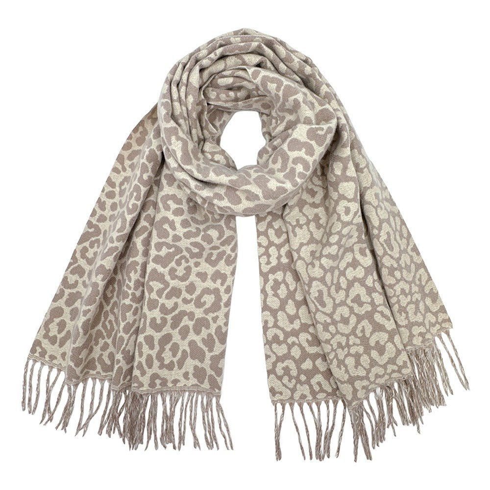 Leopard Print Fringe Scarf Lightweight Animal Print Wrap Shawl for Women