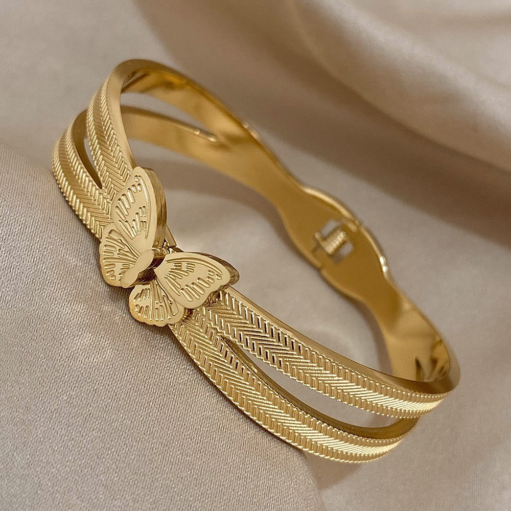 Gold Tone Stainless Steel Butterfly Bracelet for Women Adjustable Dainty Jewelry