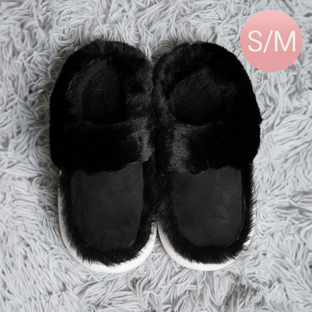 Fluffy Black Slippers Women's Faux Fur Cozy House Shoes Slip-On Indoor S/M