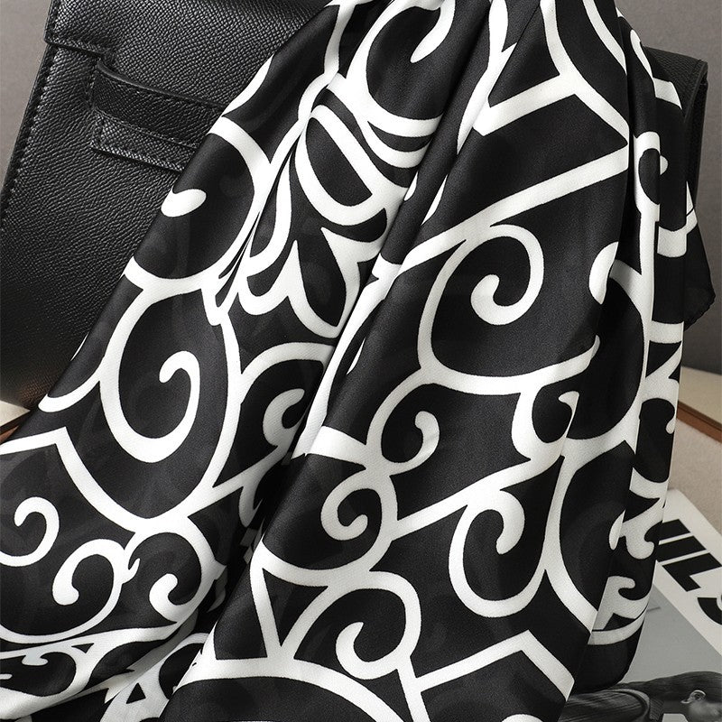Women's Satin Silk Scarf Black White Square Head Wrap Bandana Hair Neck Scarves