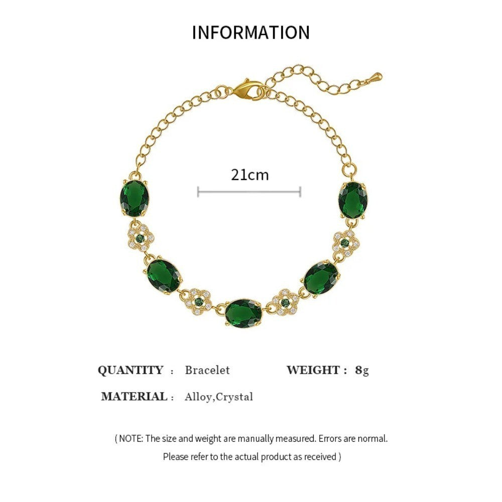 Green Crystal Gold Link Bracelet for Women | Elegant Fashion Jewelry Gift Ladies
