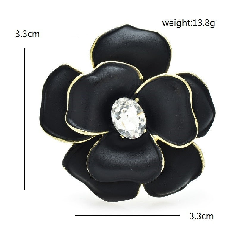 2pcs Enamel Camellia Flower Brooch Pin Set Vintage Style Crystal Floral Jewelry