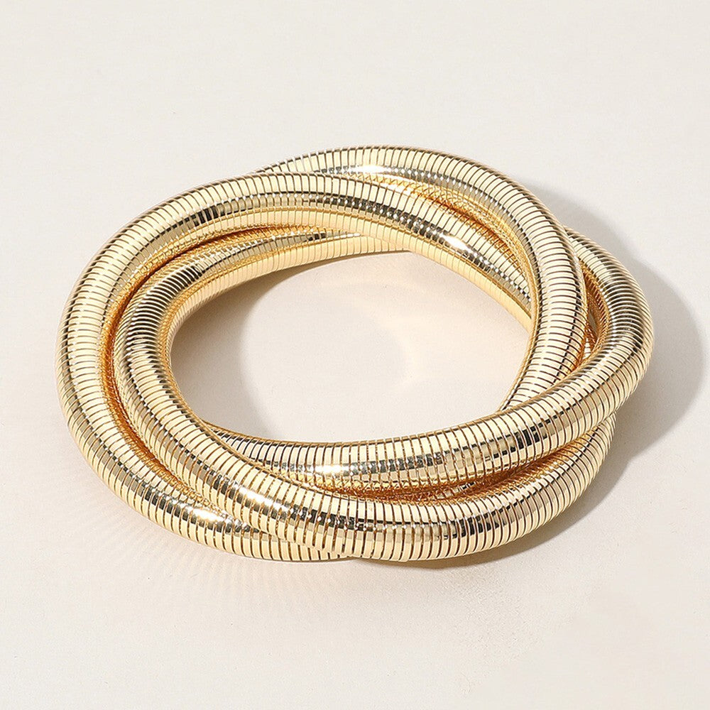 Ribbed Twisted Metal Stretch Bangle Bracelet for Women Classic Bold Look