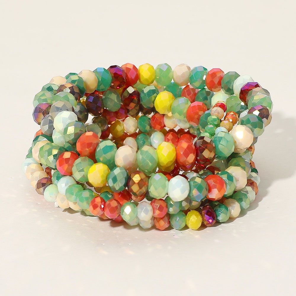 9Pcs Multicolor Faceted Round Glass Beaded Stretchable Bracelets for Women