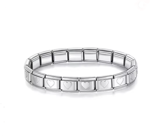 Women’s Stainless Steel 9mm Heart Link Bracelet Elastic Chain Fashion Jewelry