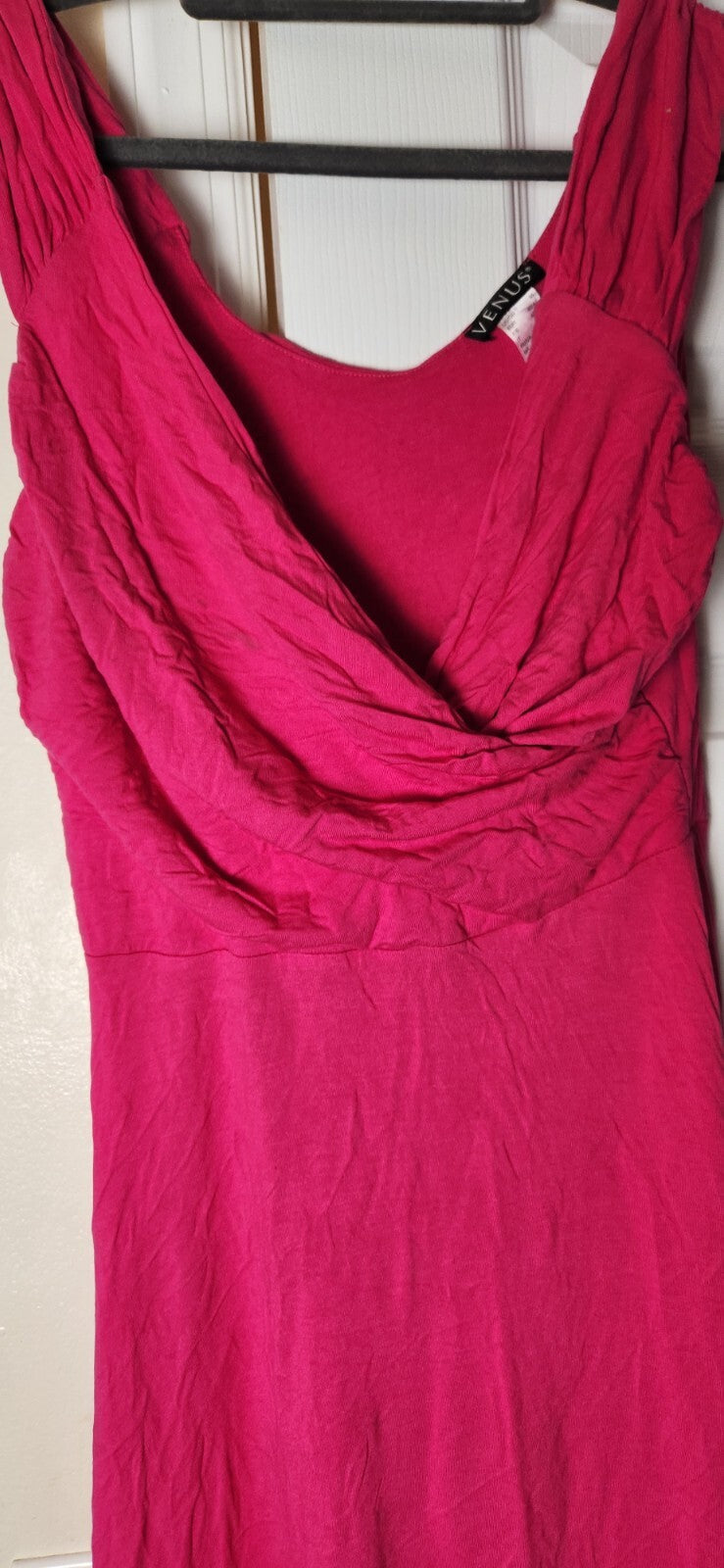 Women's Pink Midi Dress Sleeveless Hot Pink Dresses for Ladies Knee High Outfit