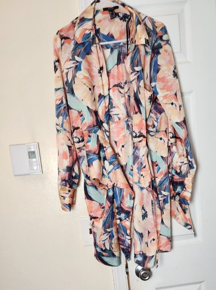 Women’s Watercolor Floral Wrap Dress Medium V Neck Belted Summer Party Casual