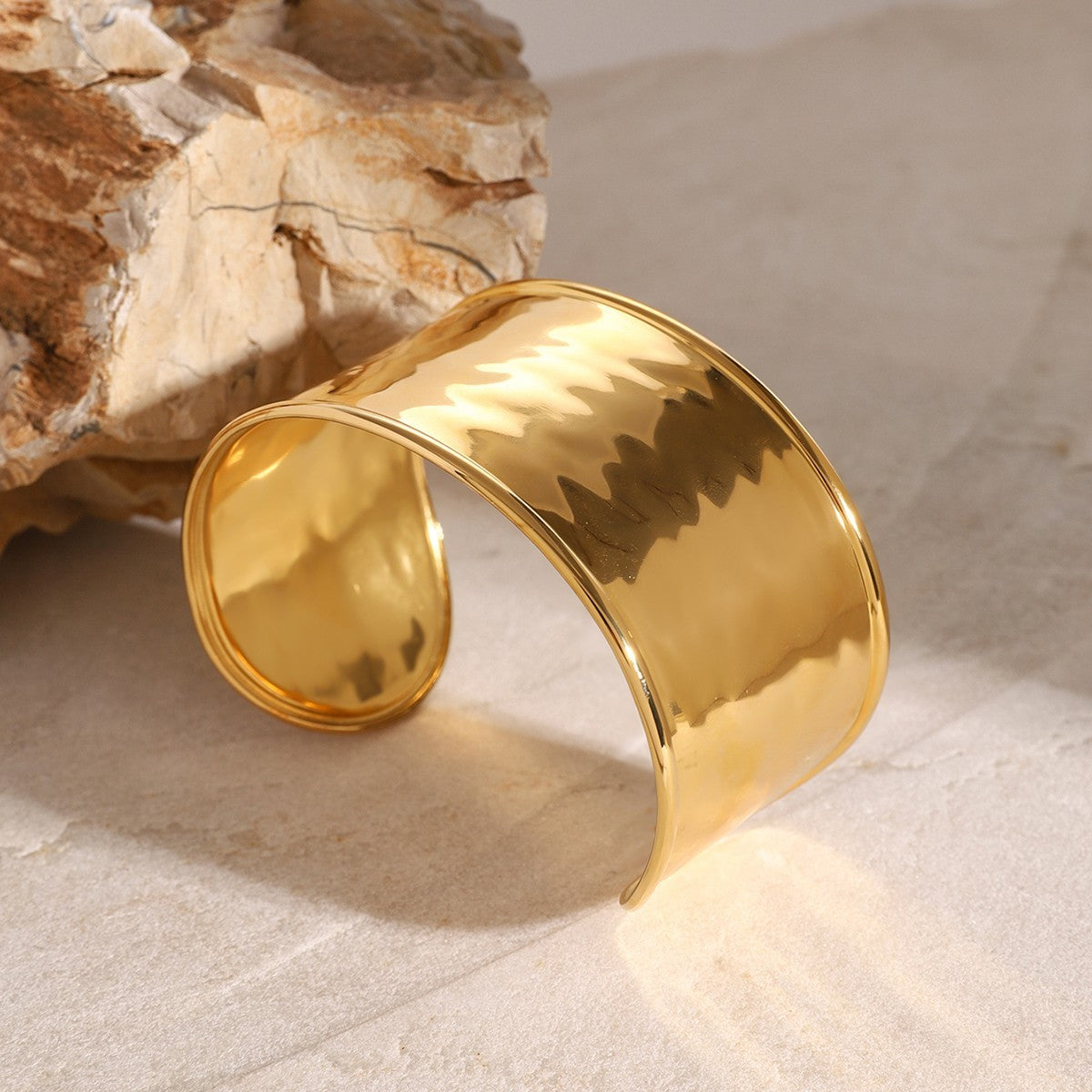 Gold-Tone Stainless Steel Adjustable Cuff Bracelet Waterproof Hypoallergenic