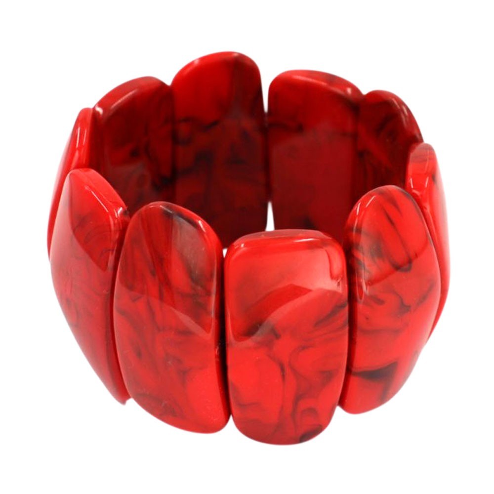 🎉2PCS Red Marbled Resin Stretch Bracelet Elastic Statement Jewelry Set