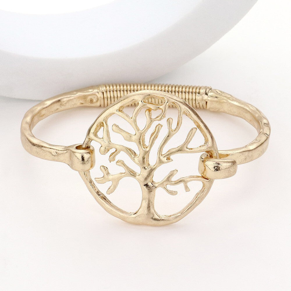 Hammered Metal Tree of Life Hook Bracelet Spiritual Fashion Jewelry for Women