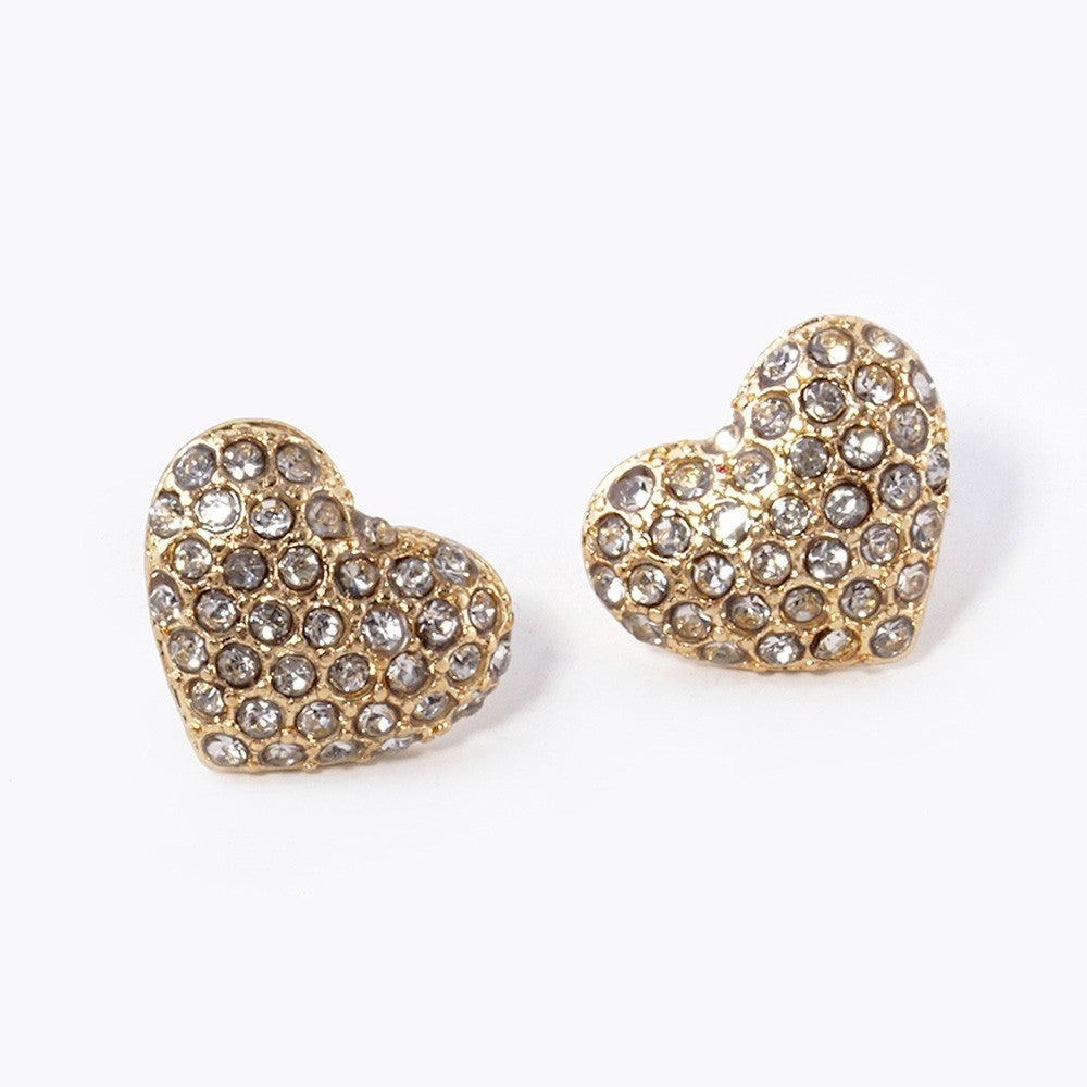 2pcs Red Gold Heart Stud Earrings for Women Crystal Sparkle Jewelry
