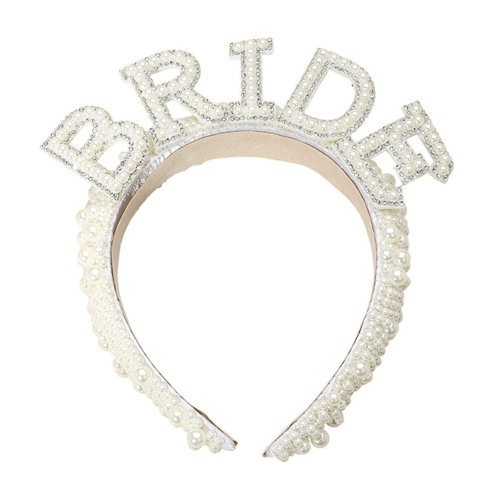 Bride Pearl Rhinestone Headband Bachelorette Bridal Shower Wedding Accessory