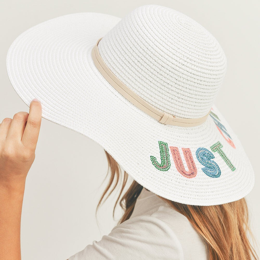 2 for 1 Deal Just Chill Sequin Straw Panama Hat for Women Summer Beach Sun Hat