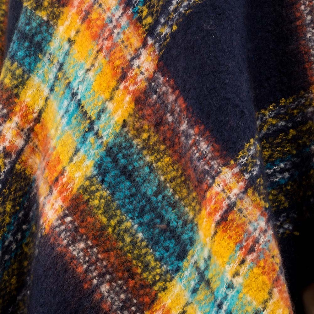 Plaid Fringe Hem Poncho for Women Warm Winter Wrap Shawl Capes for Ladies