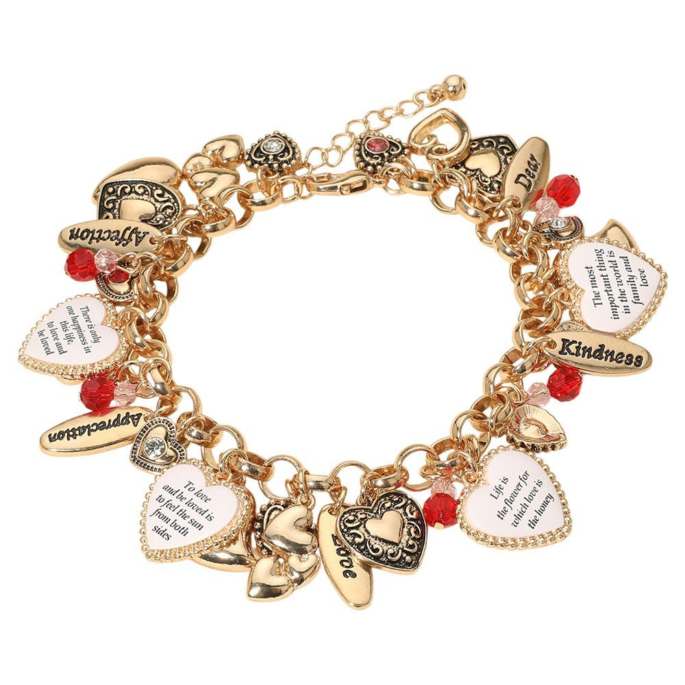 Inspirational Engraved Heart Charm Bracelet Women Adjustable Fashion Jewelry