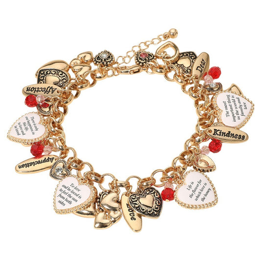 Inspirational Engraved Heart Charm Bracelet Women Adjustable Fashion Jewelry
