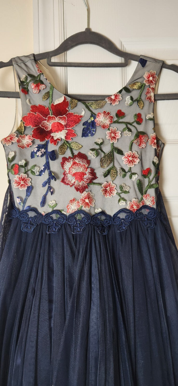 Bonnie Jean Floral Bodice Overlay Sleevless Tulle Dress for Girls Formal Event