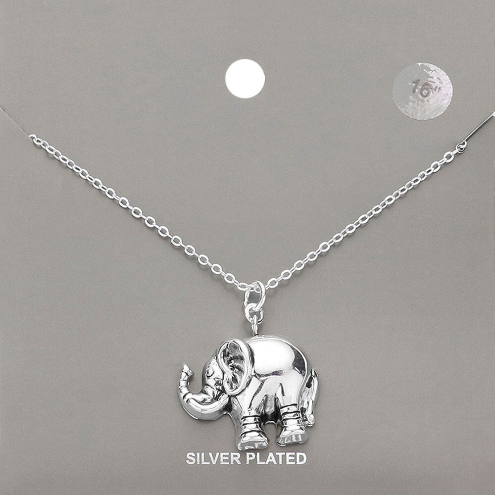 Silver Elephant Pendant Necklace Plated Metal Chain Animal Jewelry Gift