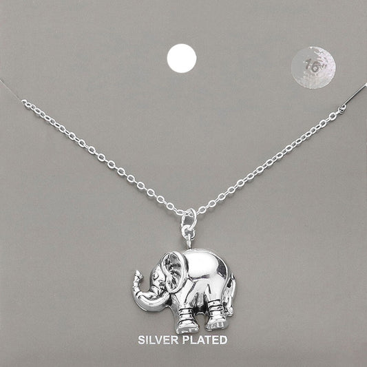 Silver Elephant Pendant Necklace Plated Metal Chain Animal Jewelry Gift