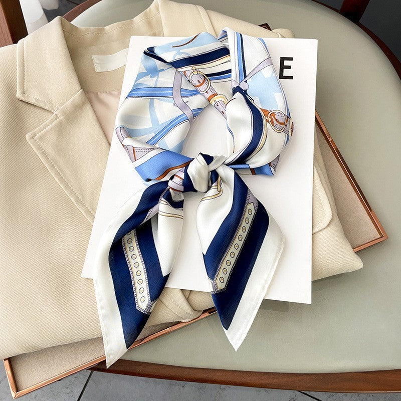 2pcs Women Silk Feel Square Scarf 27.5" Belt Carriage Print Neck Head Wrap