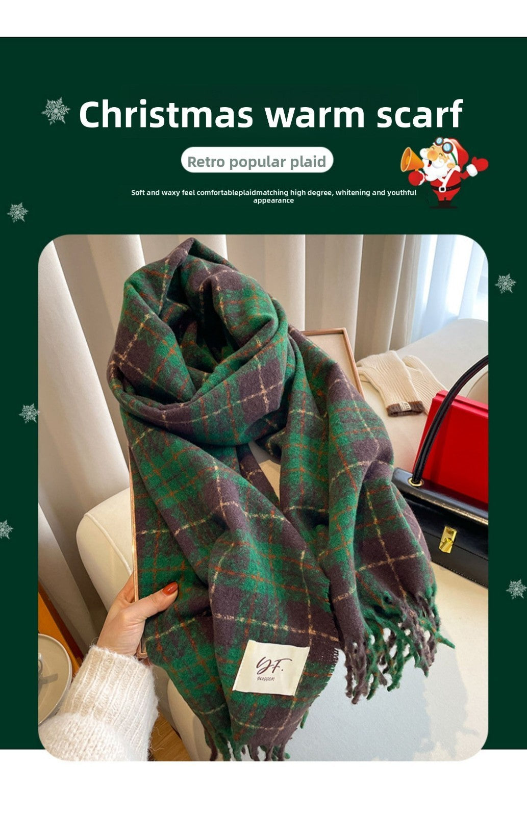 2 Pack Oversized Plaid Scarves Set Faux Cashmere Winter Shawl Wrap Red Green