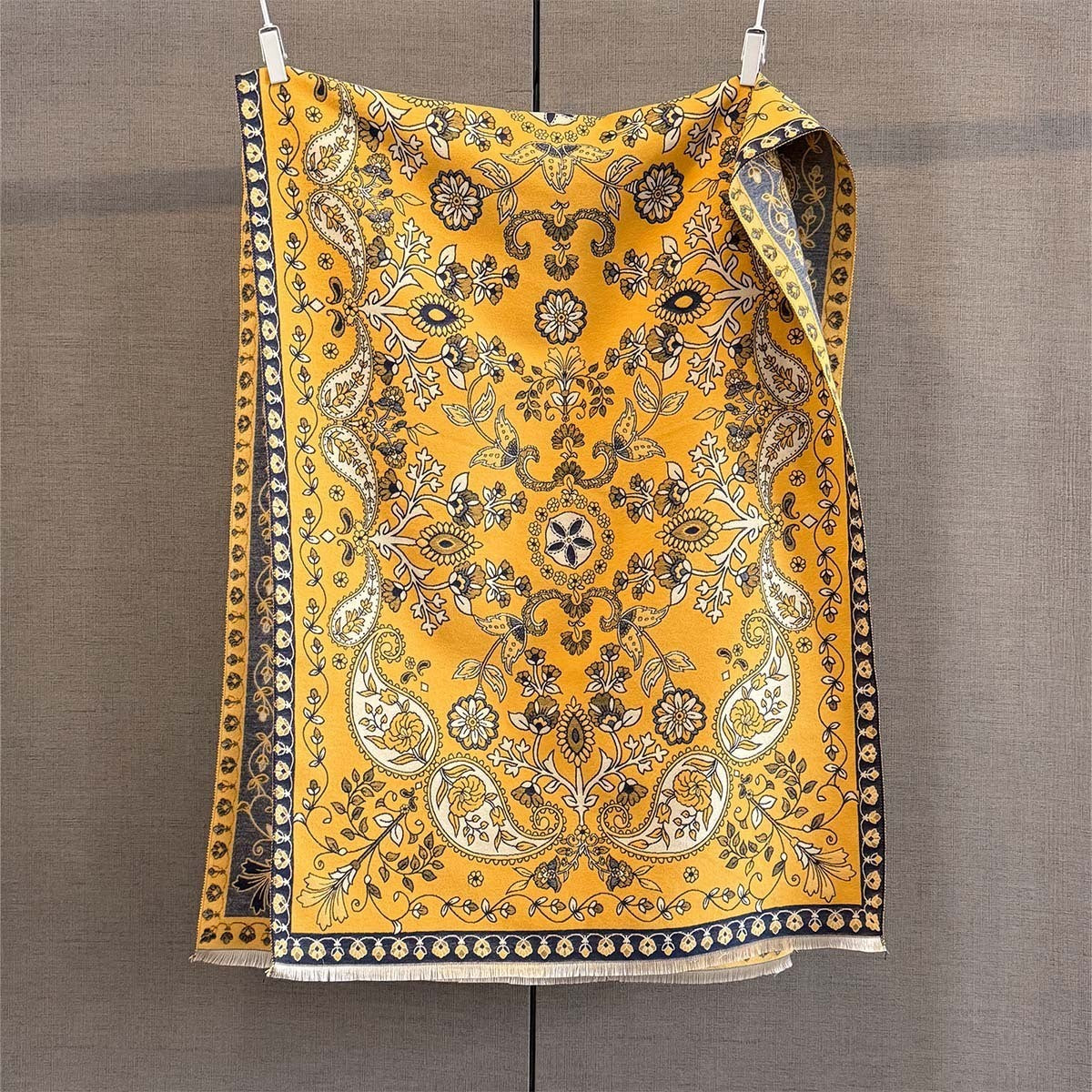 Yellow Paisley Floral Pashmina Scarf Cashmere Feel Soft Large Wrap Shawl 73"x26"