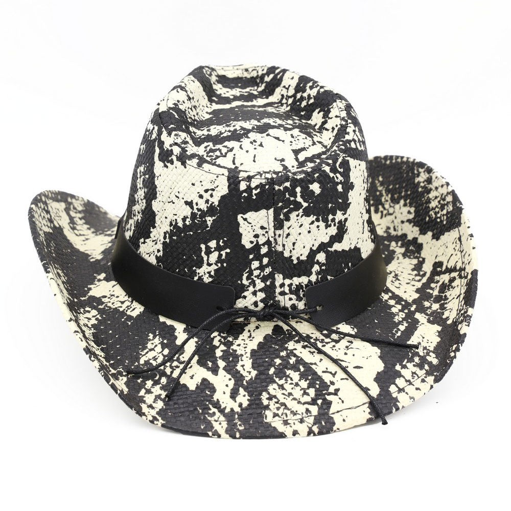 Women's One Size Steer Head Accent Snake Print Classic Western Cowboy Hat Ivory