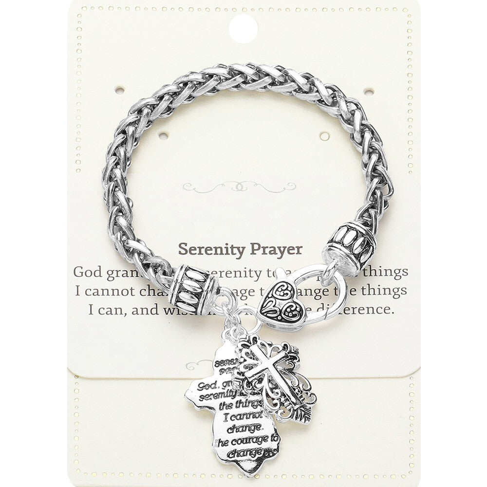 2 PCs Inspiring Jewelry Serenity Prayer Message Cross Charm Bracelet Religious