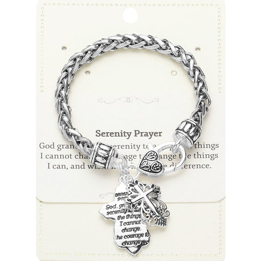 2 PCs Inspiring Jewelry Serenity Prayer Message Cross Charm Bracelet Religious