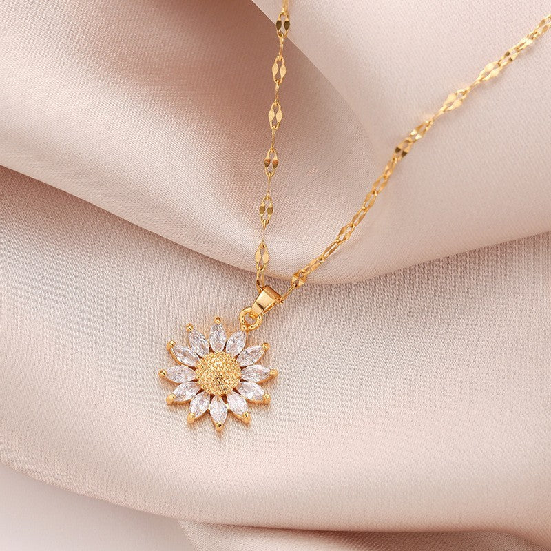 Dainty Sunflower Necklace  Gold Plated Flower Pendant Jewelry Gift for Her
