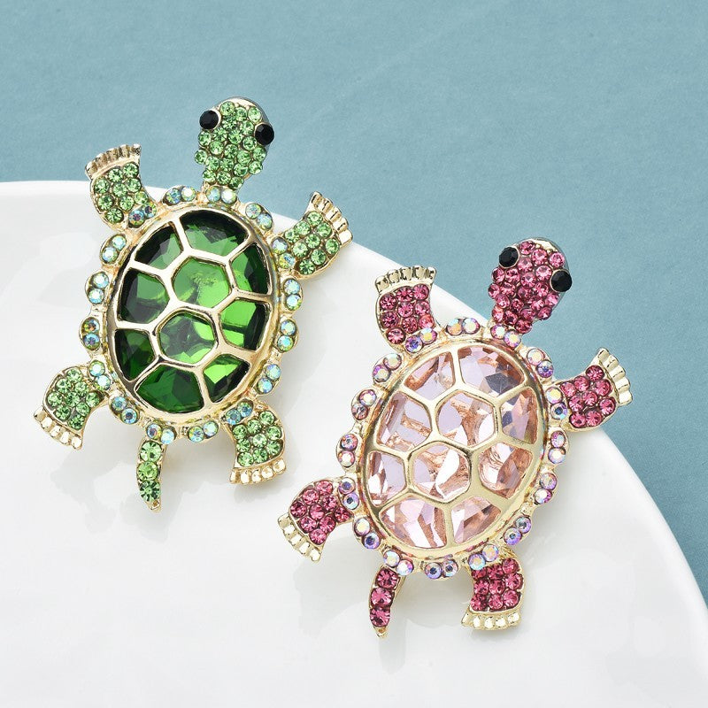 2pcs Sparkling Rhinestone Sea Turtle Brooches Pink Green Crystal Tortoise Pins