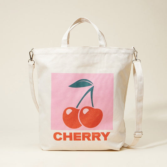 Cherry Print Canvas Crossbody and Top Handle Bag for Women