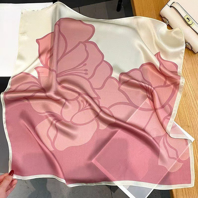 2pcs Pink Brown Floral Silk Feel Square Scarf 28" Women’s Fashion Accessories