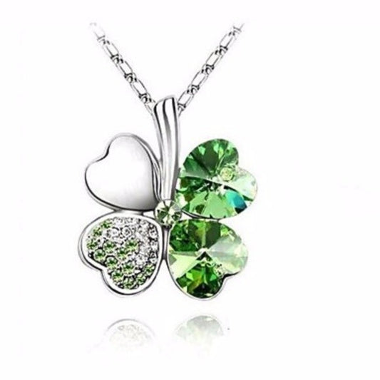 Good Luck Charm Four Leaf Clover Crystal Pendant Necklace for Women