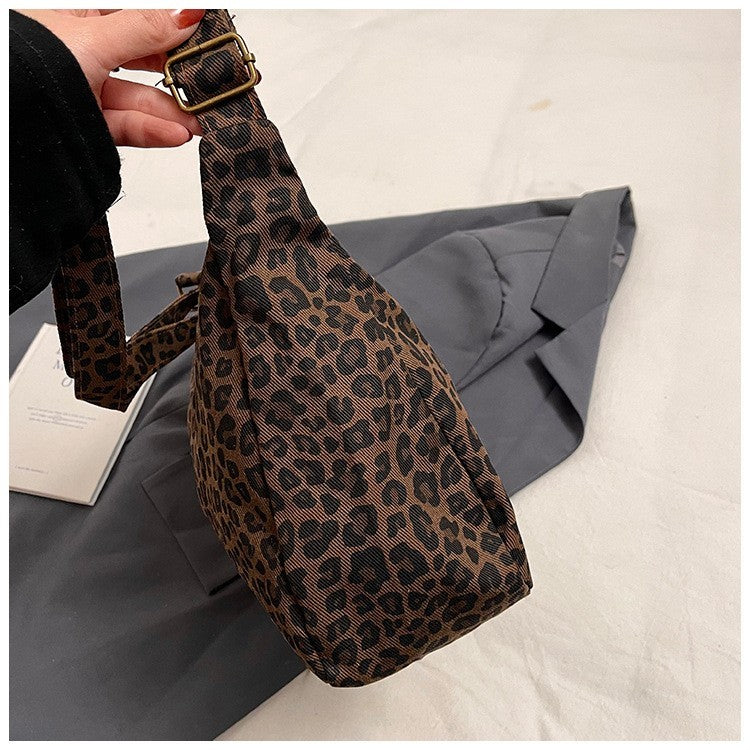 Trendy Leopard Print Canvas Shoulder Bag Adjustable Strap Tote Purse Handbag