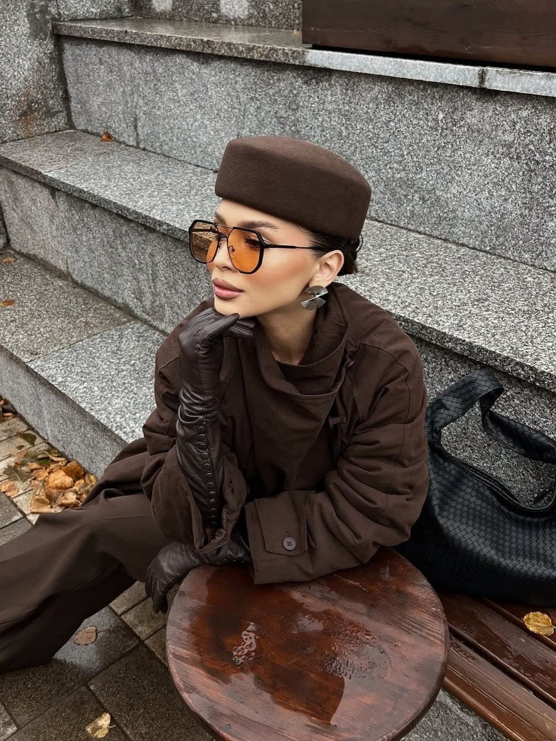 Dark Brown 100% Wool Pillbox Hat Retro Fascinator Formal Cocktail Stewardess