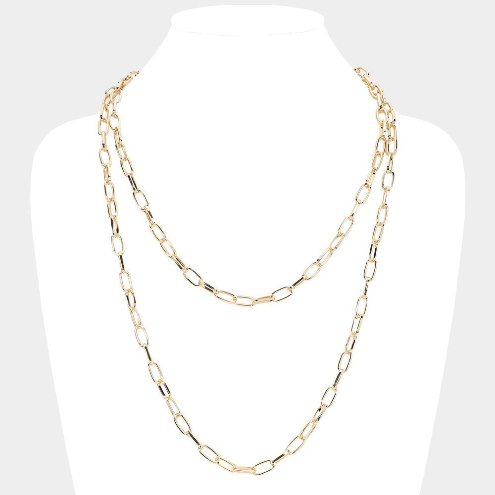 Metal Paperclip Chain Long Necklace Gold Tone Layering Statement Jewelry